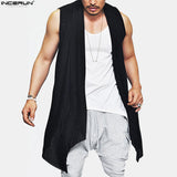 New Summer Men's Vest Long Style Vest Jacket Punk Gothic Sleeveless Shawl Waistcoat Cardigan Coat  Irregular Hem Hip Hop Clothes