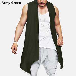 New Summer Men's Vest Long Style Vest Jacket Punk Gothic Sleeveless Shawl Waistcoat Cardigan Coat  Irregular Hem Hip Hop Clothes