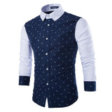 New Slim Men Stitching Long Sleeve Shirt Fashion Skeleton Print Shirt