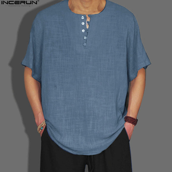 Summer Mens Shirt Linen Cotton Man Clothes 2018 Solid Flax Men's Short Sleeve Shirt Loose Chinese Shirt Men camisa masculina 3XL