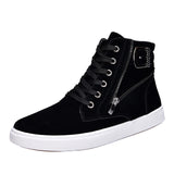 Fashion Spring New Men Casual High Top Shoes Round Toe Zip Cross Lace Up Metal Decoration Buckle Male Ankle Shoes