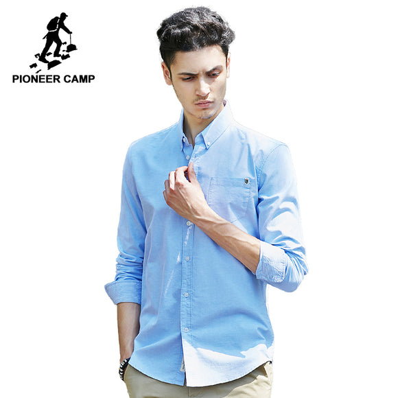 Pioneer Camp solid casual shirt men brand clothing long sleeve shirt male top quality pure cotton plus size white blue grey