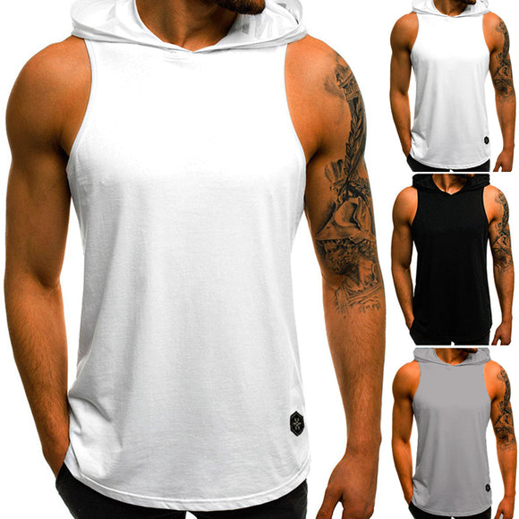 Summer Stylish Men Tank Top With Hooded Loose Fitness Men Joggers Bodybuilding Muscle Vest Workouts Shirt Muscle Tee Pullover