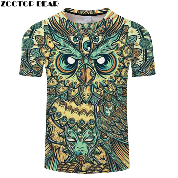 Geometric figure Owl Print 3D T shirt Men Women tshirts Summer Cartoon Short Sleeve O-neck Tops&Tees 2018 Drop Ship ZOOTOP BEAR