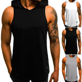 Fashion Summer Men Hoody Tank Top Hooded Loose Fitness Joggers Bodybuilding Muscle Vest Workouts Shirt Pullover Plus Size Male