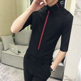 Shirt Collections Summer New Slim Fit Tuxedo Shirt Half Sleeve Fashion Embroidery Casual Business Simple Dress Shirts Mens 3XL-M