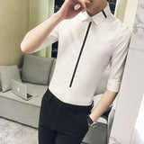 Shirt Collections Summer New Slim Fit Tuxedo Shirt Half Sleeve Fashion Embroidery Casual Business Simple Dress Shirts Mens 3XL-M