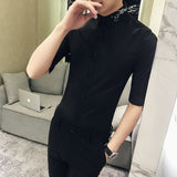 Shirt Collections Summer New Slim Fit Tuxedo Shirt Half Sleeve Fashion Embroidery Casual Business Simple Dress Shirts Mens 3XL-M