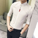 Shirt Collections Summer New Slim Fit Tuxedo Shirt Half Sleeve Fashion Embroidery Casual Business Simple Dress Shirts Mens 3XL-M