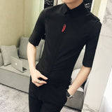 Shirt Collections Summer New Slim Fit Tuxedo Shirt Half Sleeve Fashion Embroidery Casual Business Simple Dress Shirts Mens 3XL-M