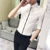 Shirt Collections Summer New Slim Fit Tuxedo Shirt Half Sleeve Fashion Embroidery Casual Business Simple Dress Shirts Mens 3XL-M