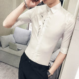 Shirt Collections Summer New Slim Fit Tuxedo Shirt Half Sleeve Fashion Embroidery Casual Business Simple Dress Shirts Mens 3XL-M