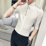 Shirt Collections Summer New Slim Fit Tuxedo Shirt Half Sleeve Fashion Embroidery Casual Business Simple Dress Shirts Mens 3XL-M