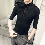 Shirt Collections Summer New Slim Fit Tuxedo Shirt Half Sleeve Fashion Embroidery Casual Business Simple Dress Shirts Mens 3XL-M