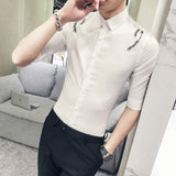 Shirt Collections Summer New Slim Fit Tuxedo Shirt Half Sleeve Fashion Embroidery Casual Business Simple Dress Shirts Mens 3XL-M