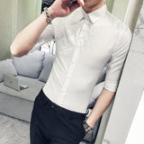 Shirt Collections Summer New Slim Fit Tuxedo Shirt Half Sleeve Fashion Embroidery Casual Business Simple Dress Shirts Mens 3XL-M