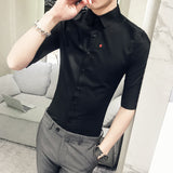 Shirt Collections Summer New Slim Fit Tuxedo Shirt Half Sleeve Fashion Embroidery Casual Business Simple Dress Shirts Mens 3XL-M