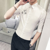 Shirt Collections Summer New Slim Fit Tuxedo Shirt Half Sleeve Fashion Embroidery Casual Business Simple Dress Shirts Mens 3XL-M