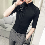 Shirt Collections Summer New Slim Fit Tuxedo Shirt Half Sleeve Fashion Embroidery Casual Business Simple Dress Shirts Mens 3XL-M