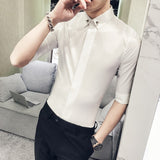 Shirt Collections Summer New Slim Fit Tuxedo Shirt Half Sleeve Fashion Embroidery Casual Business Simple Dress Shirts Mens 3XL-M