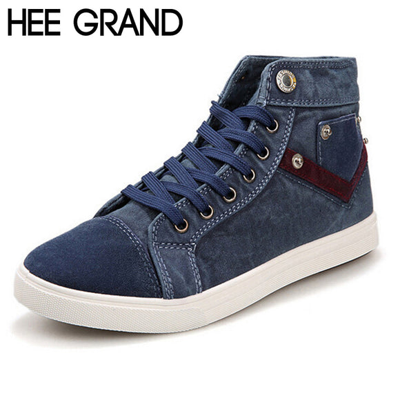 HEE GRAND New Spring Men Canvas Shoes,Fashion Casual Shoes,Lace-up Flat Platform Button Design Cloth Shoes Drop Shipping 217